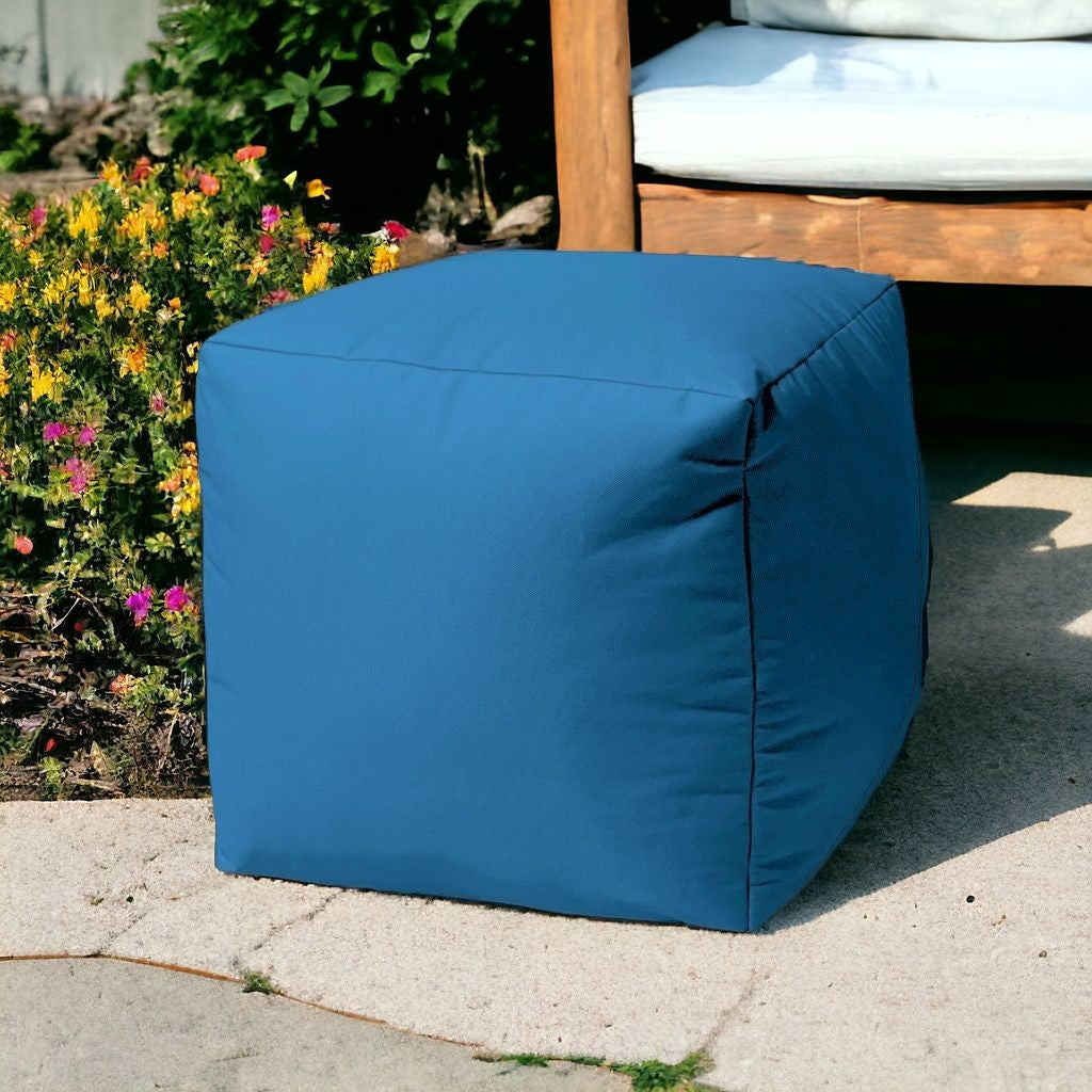 17" Cool Bright Teal Blue Solid Color Indoor Outdoor Pouf Ottoman