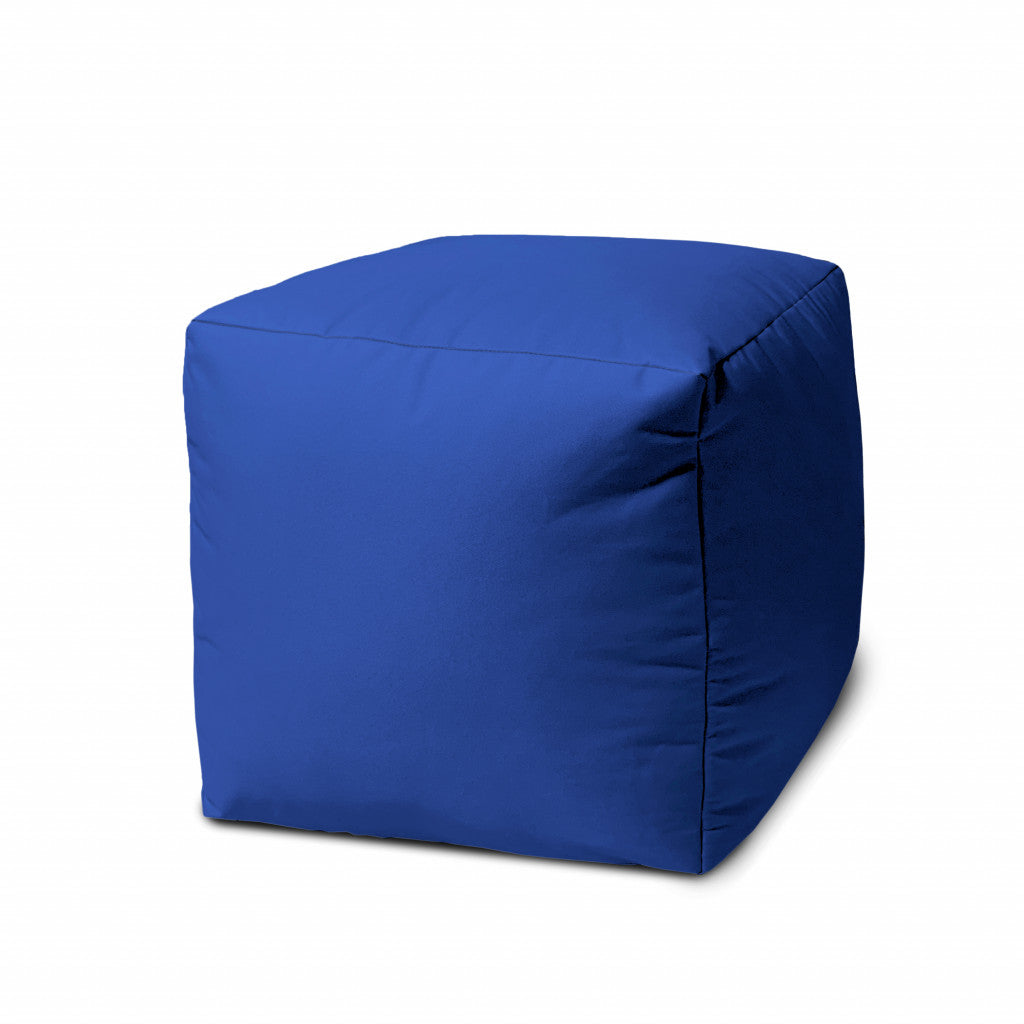 17" Blue Canvas Cube Outdoor Pouf Ottoman