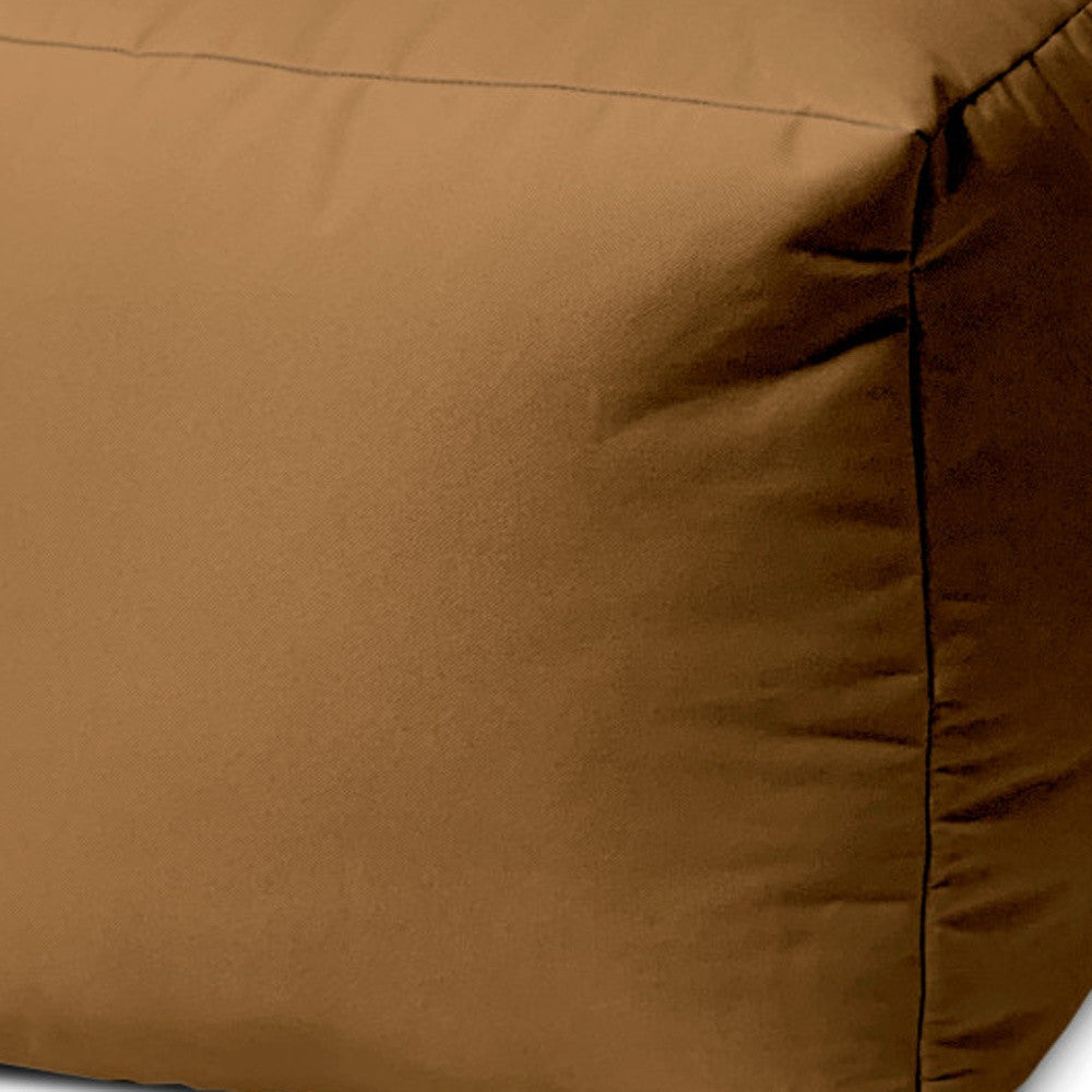 17" Brown Canvas Cube Outdoor Pouf Ottoman