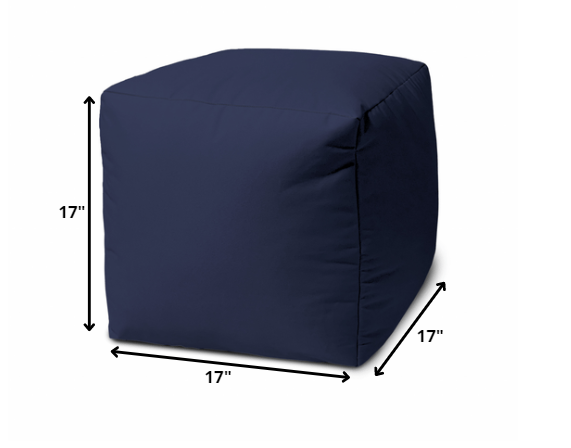 17" Navy Blue Cube Indoor Outdoor Pouf Ottoman