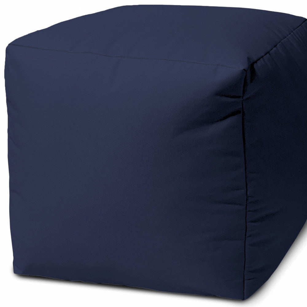 17" Navy Blue Cube Indoor Outdoor Pouf Ottoman