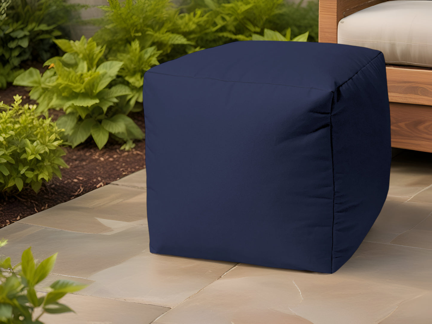 17" Navy Blue Cube Indoor Outdoor Pouf Ottoman