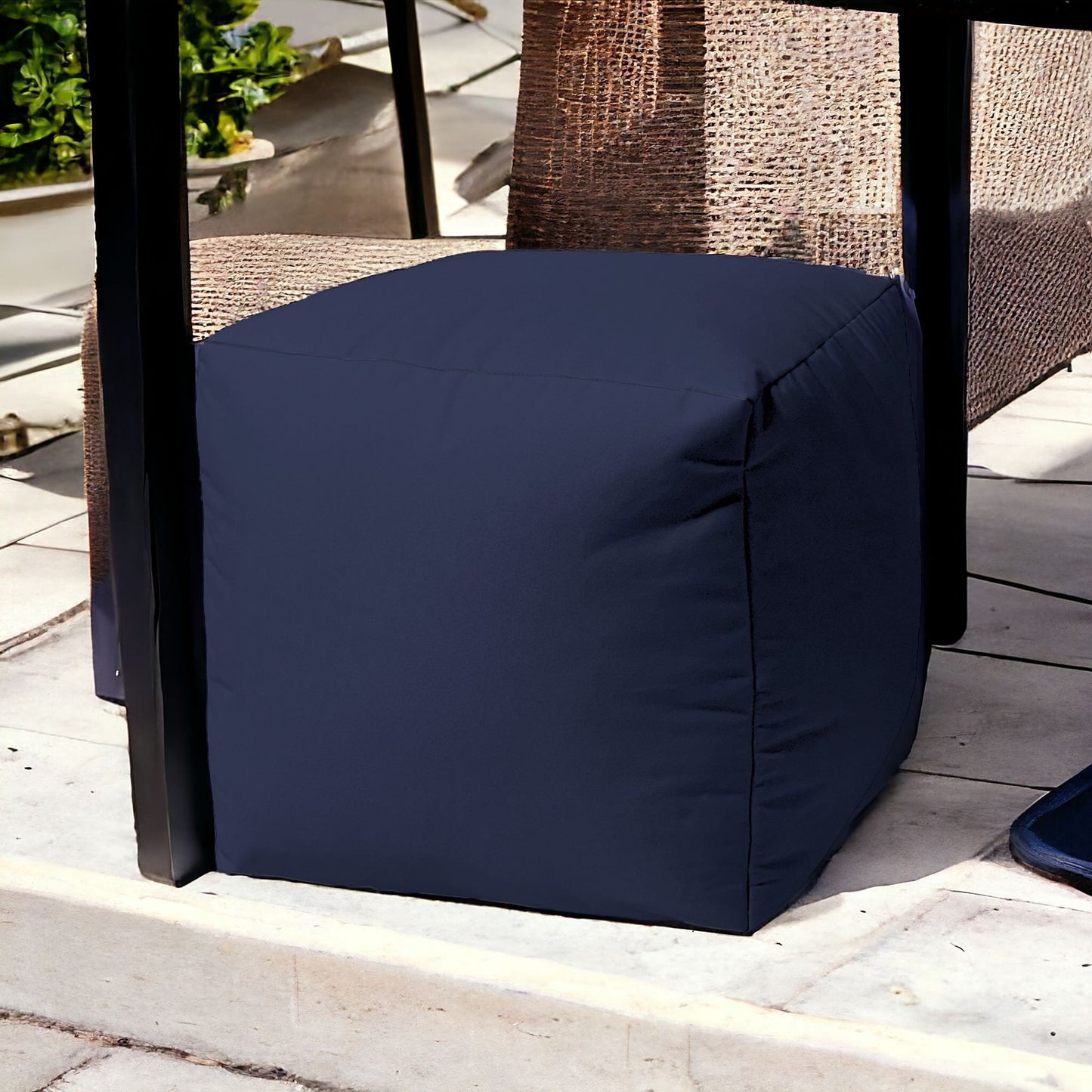 17" Cool Warm Indigo Blue Solid Color Indoor Outdoor Pouf Ottoman