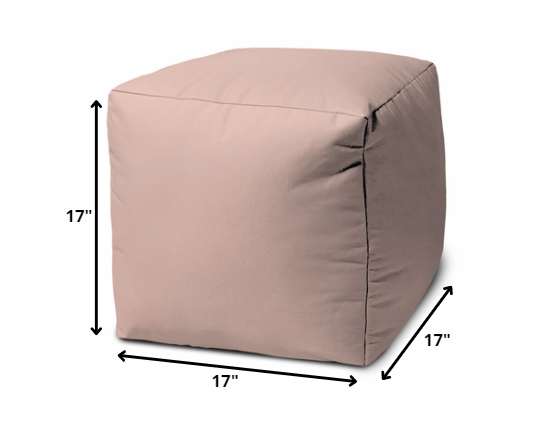 17" Pale Pink Canvas Cube Outdoor Pouf Ottoman