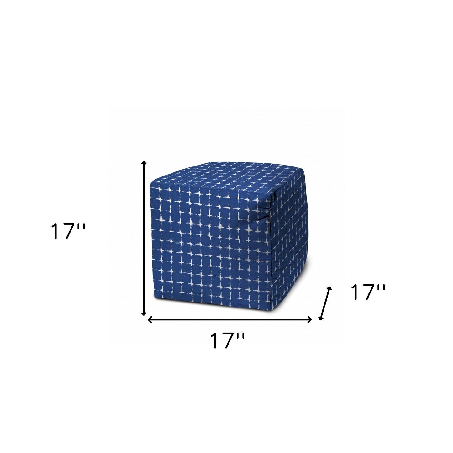 17" Blue and White Polyester Cube Geometric Outdoor Pouf Ottoman