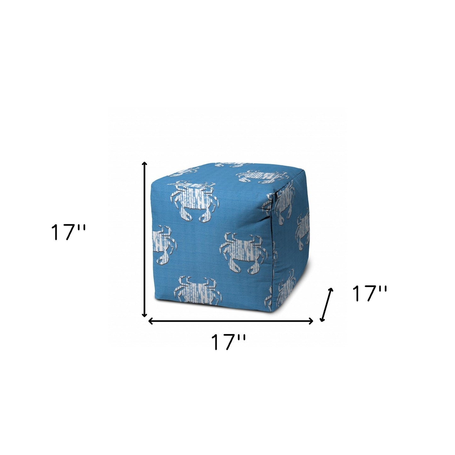 17" Blue and White Polyester Cube Crab Outdoor Pouf Ottoman