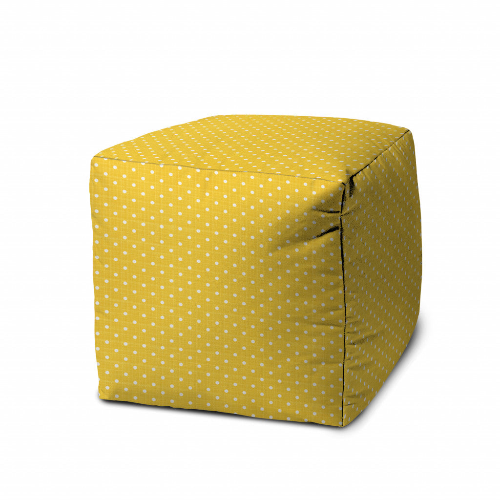 17" Turquoise Polyester Cube Polka Dots Indoor Outdoor Pouf Ottoman