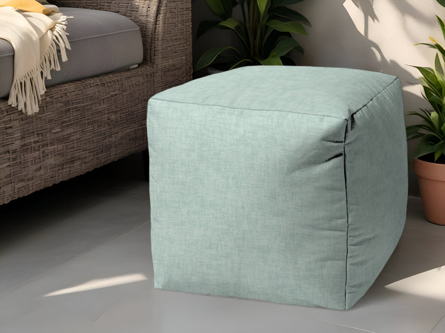 17" Taupe Polyester Cube Indoor Outdoor Pouf Ottoman