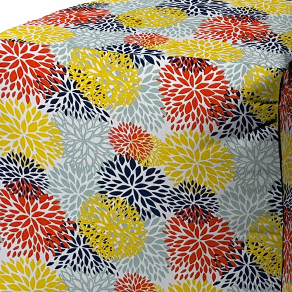 17" Yellow Gray and White Polyester Cube Floral Outdoor Pouf Ottoman