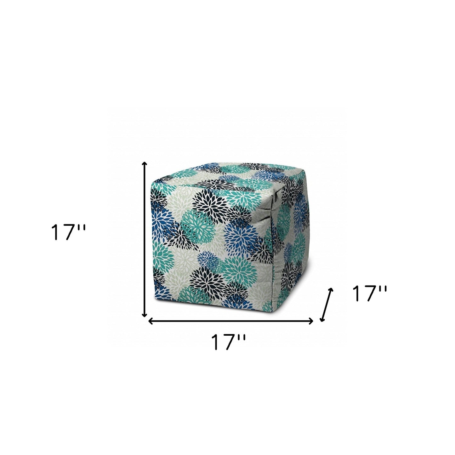 17" Yellow Gray and White Polyester Cube Floral Outdoor Pouf Ottoman