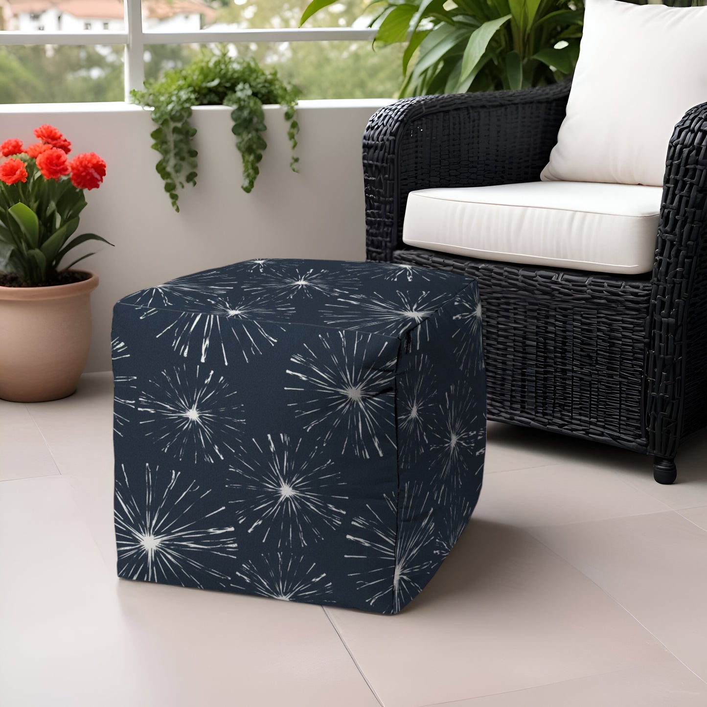 17" Taupe Polyester Cube Geometric Indoor Outdoor Pouf Ottoman