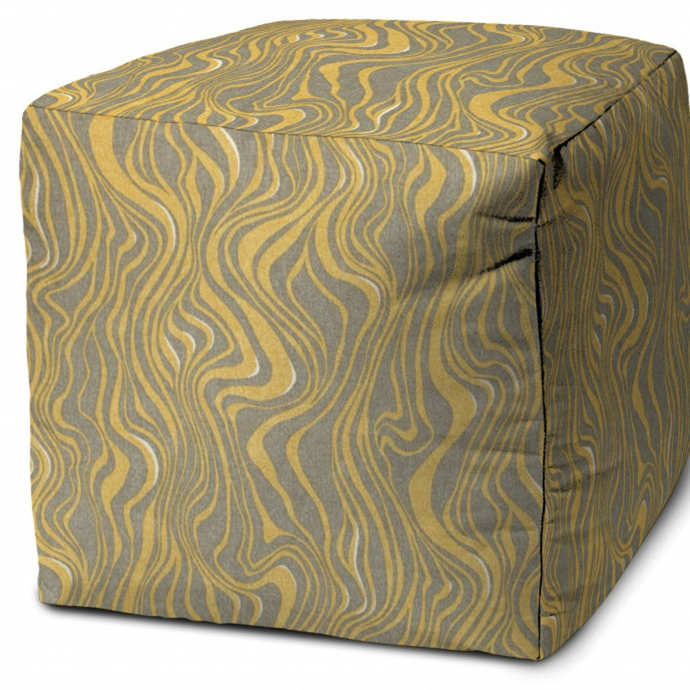 17" Yellow Polyester Cube Abstract Indoor Outdoor Pouf Ottoman