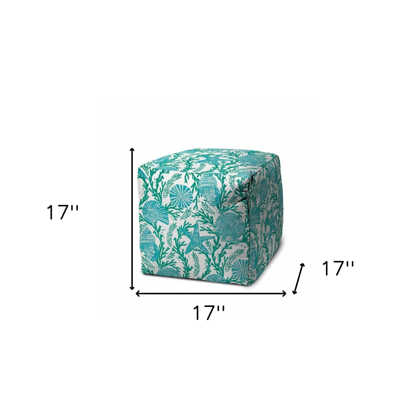 17" Turquoise Polyester Cube Indoor Outdoor Pouf Ottoman