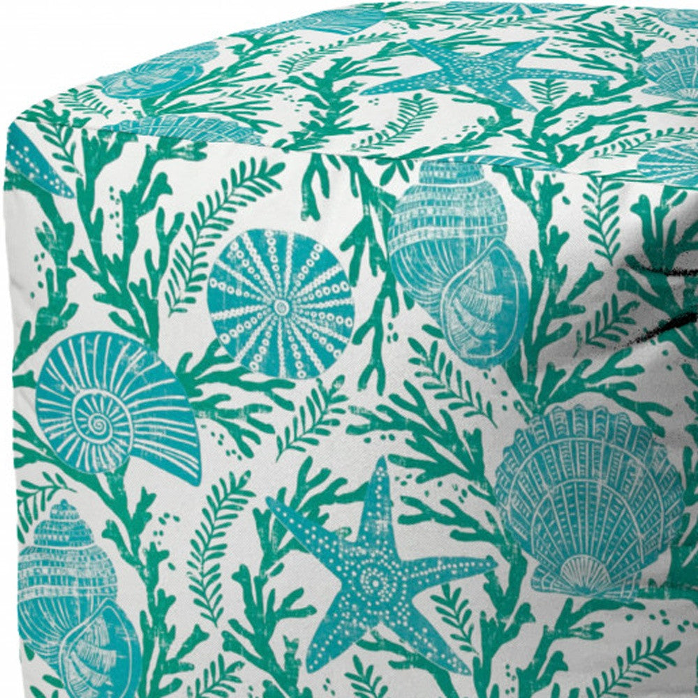 17" Turquoise Polyester Cube Indoor Outdoor Pouf Ottoman