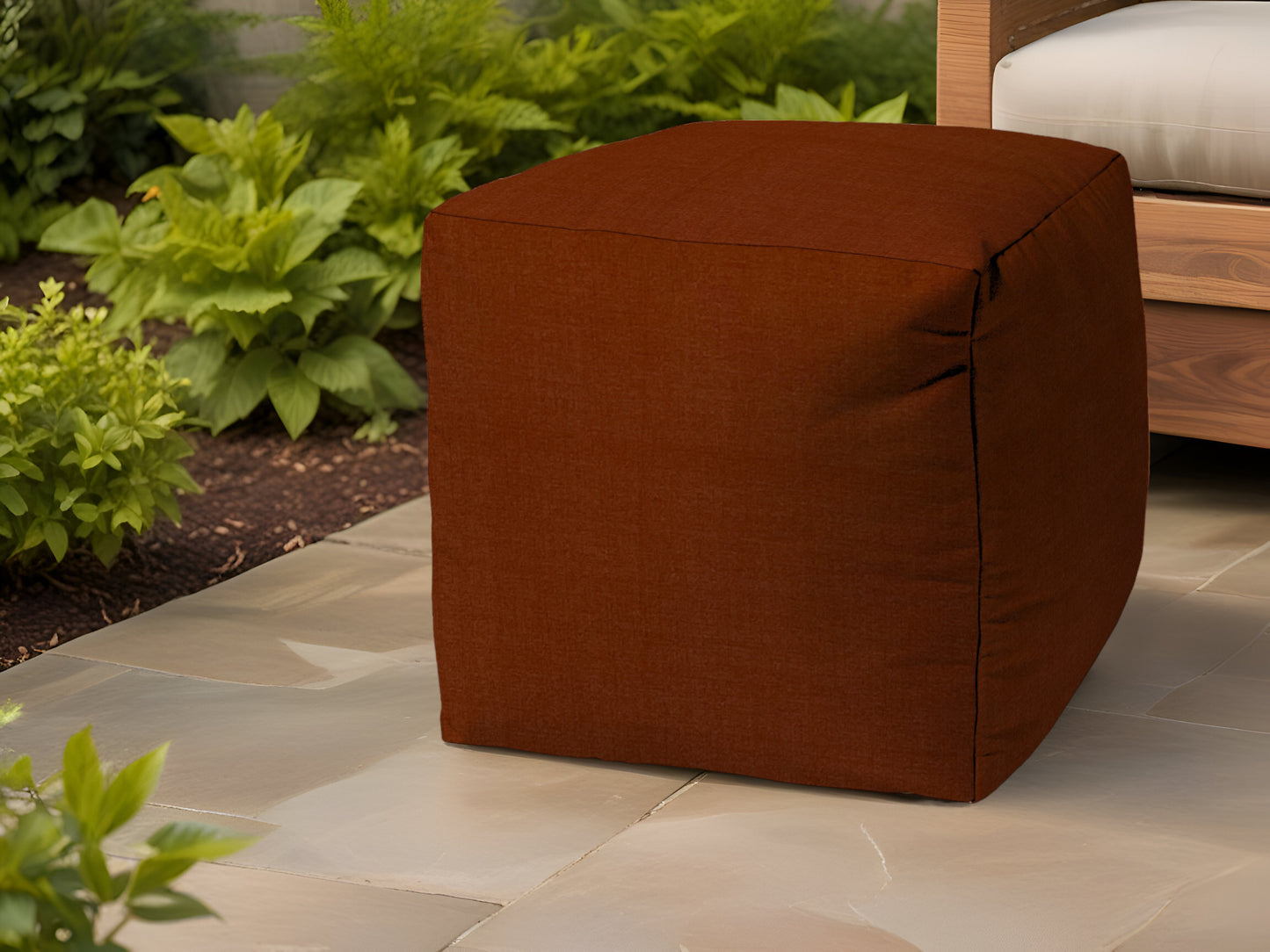 17" Orange Polyester Cube Indoor Outdoor Pouf Ottoman