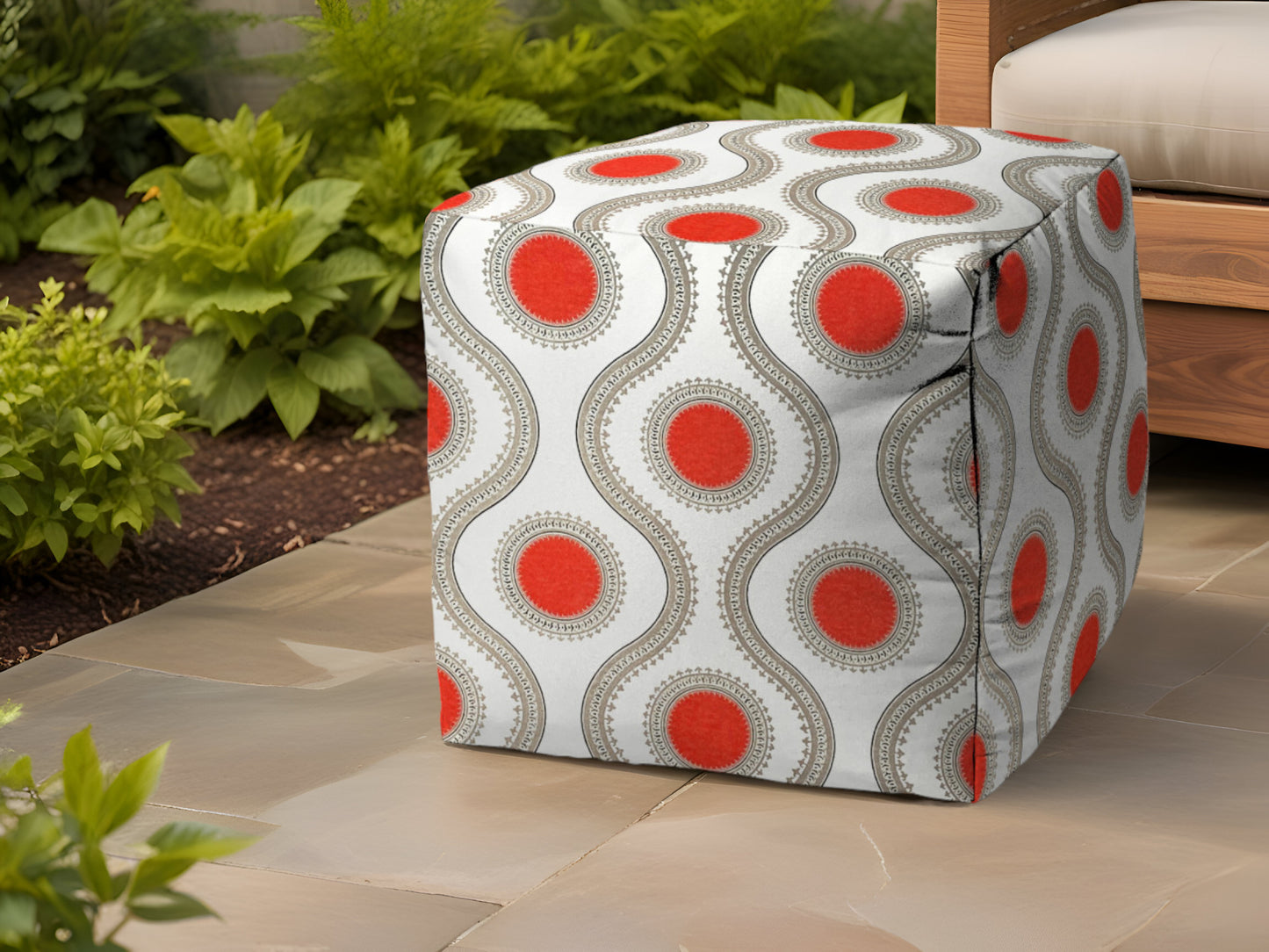 17" Gray Polyester Cube Geometric Indoor Outdoor Pouf Ottoman