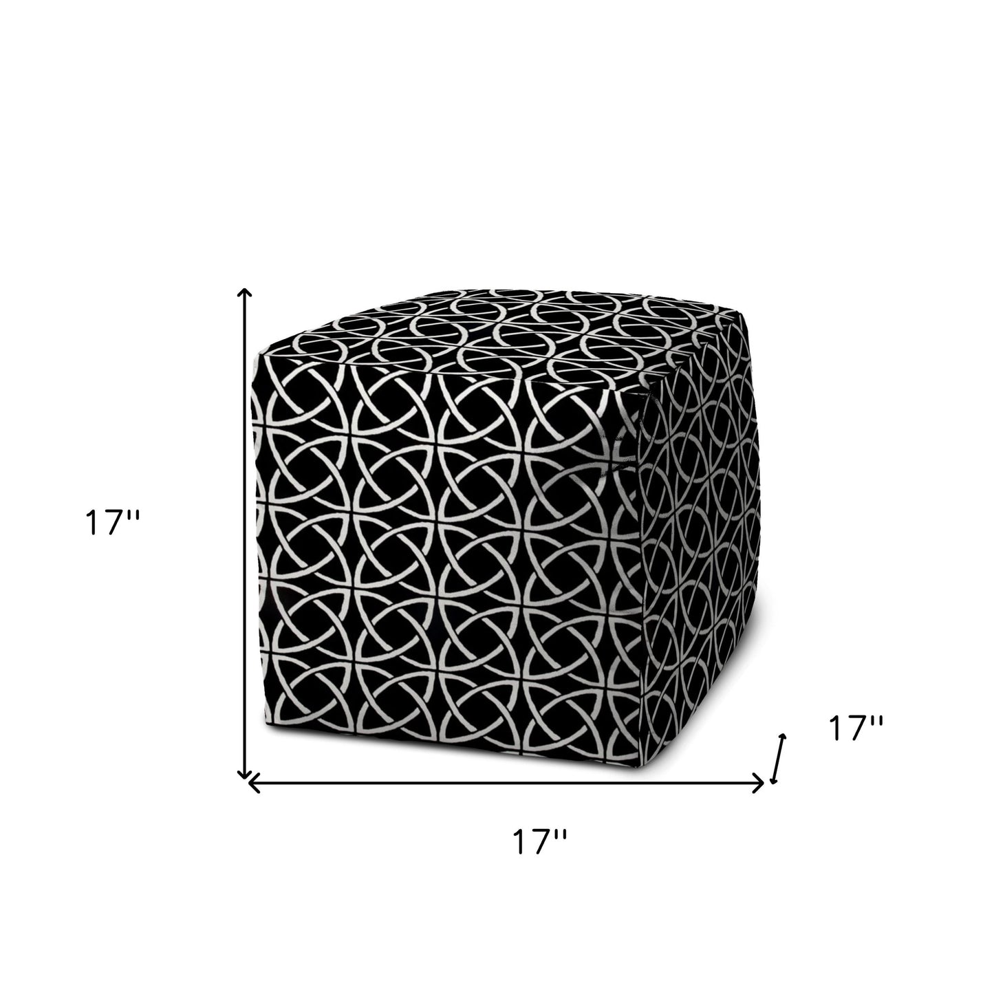 17" Black And White Polyester Cube Geometric Indoor Outdoor Pouf Ottoman