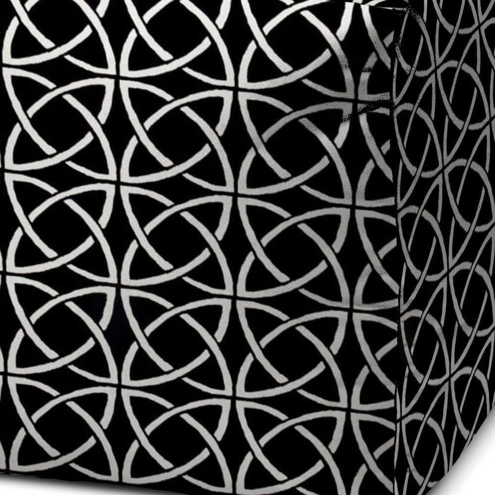 17" Black And White Polyester Cube Geometric Indoor Outdoor Pouf Ottoman