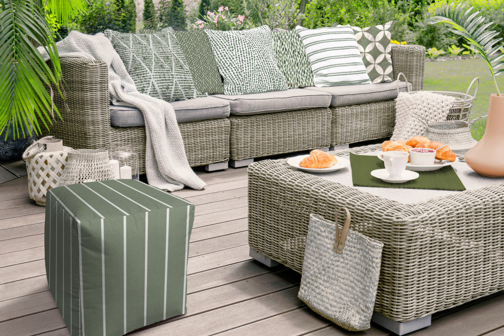 17" Taupe Polyester Cube Striped Indoor Outdoor Pouf Ottoman