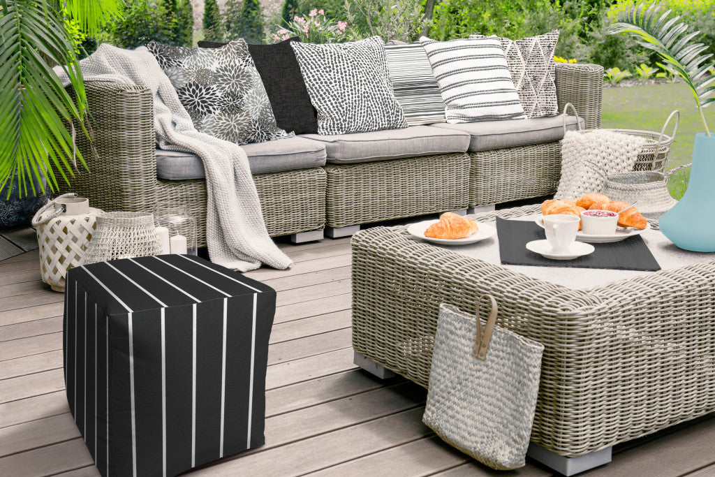 17" Gray Polyester Cube Striped Indoor Outdoor Pouf Ottoman