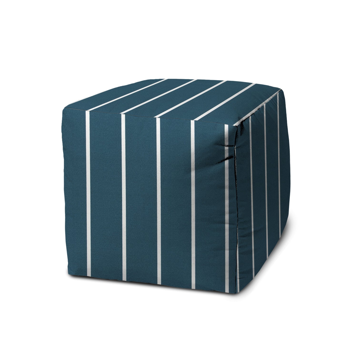 17" Blue Polyester Cube Striped Indoor Outdoor Pouf Ottoman