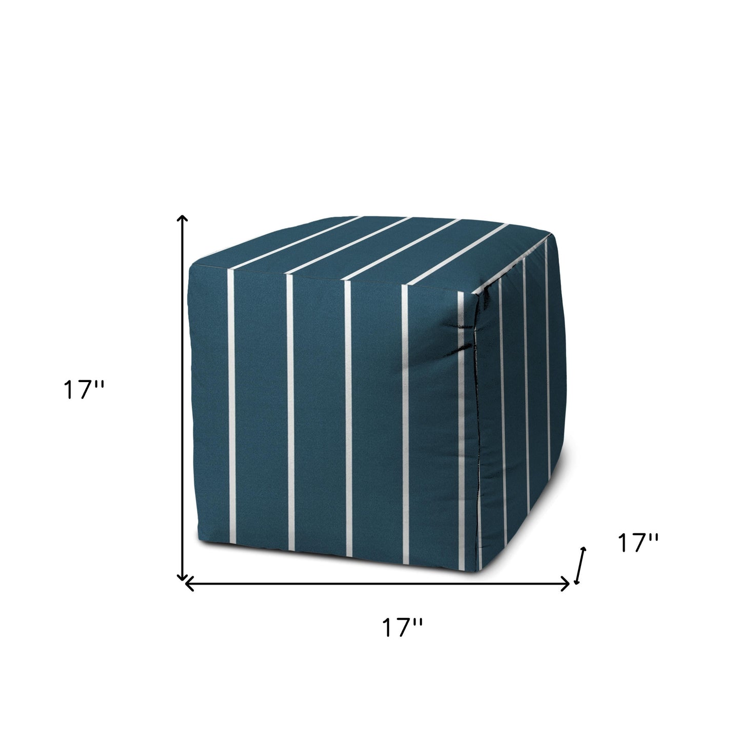 17" Blue Polyester Cube Striped Indoor Outdoor Pouf Ottoman