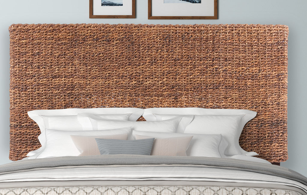 Brown Natural and Rustic Woven Banana Leaf Straight King Size Headboard