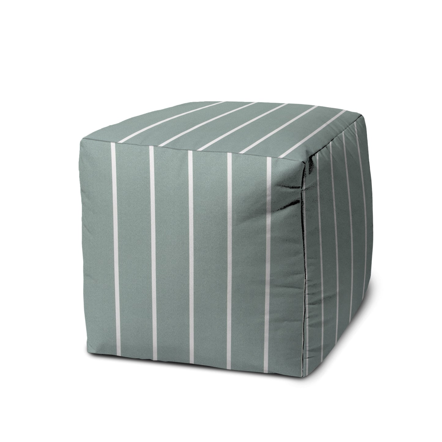 17" Blue Polyester Cube Striped Indoor Outdoor Pouf Ottoman