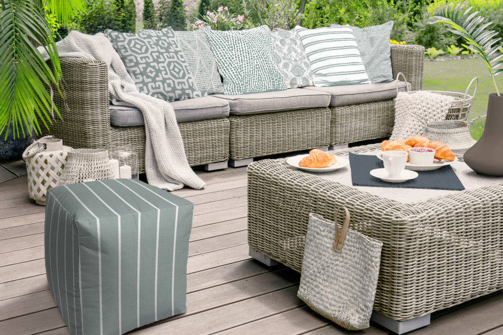 17" Taupe Polyester Cube Striped Indoor Outdoor Pouf Ottoman