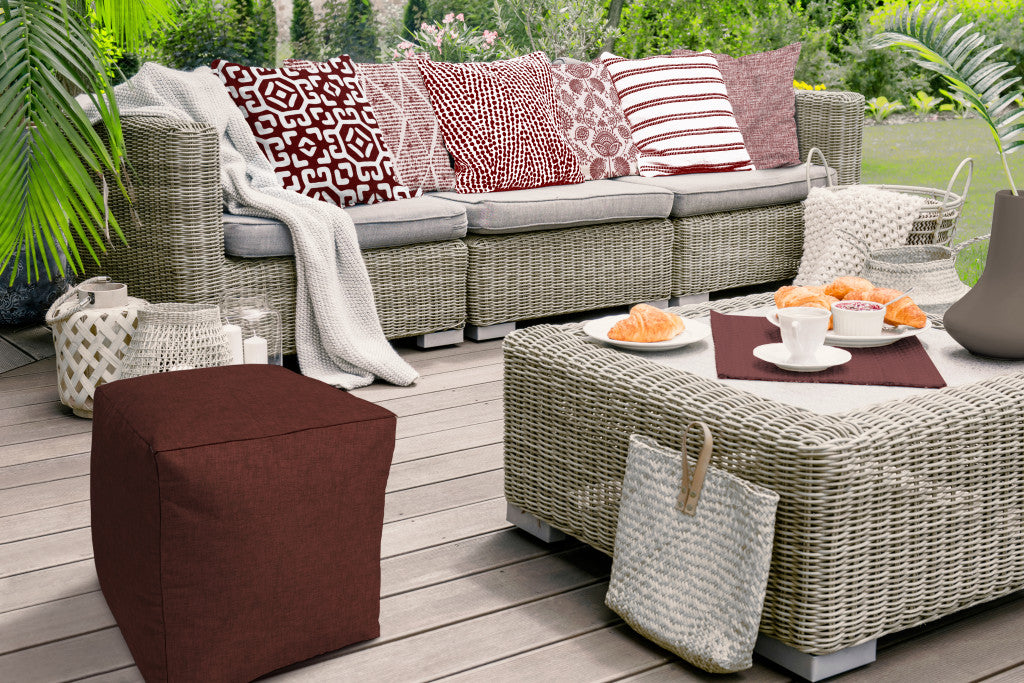 17" Taupe Polyester Cube Indoor Outdoor Pouf Ottoman