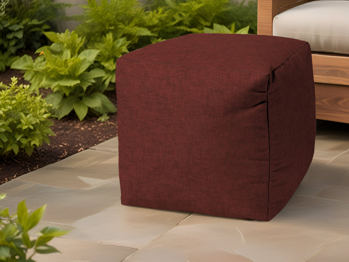 17" Taupe Polyester Cube Indoor Outdoor Pouf Ottoman