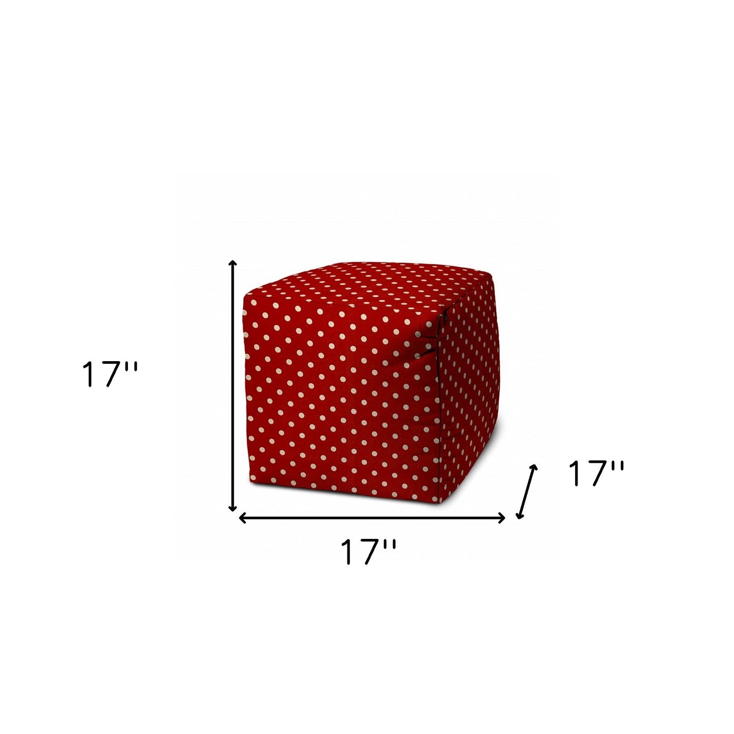 17" Red Polyester Cube Polka Dots Indoor Outdoor Pouf Ottoman