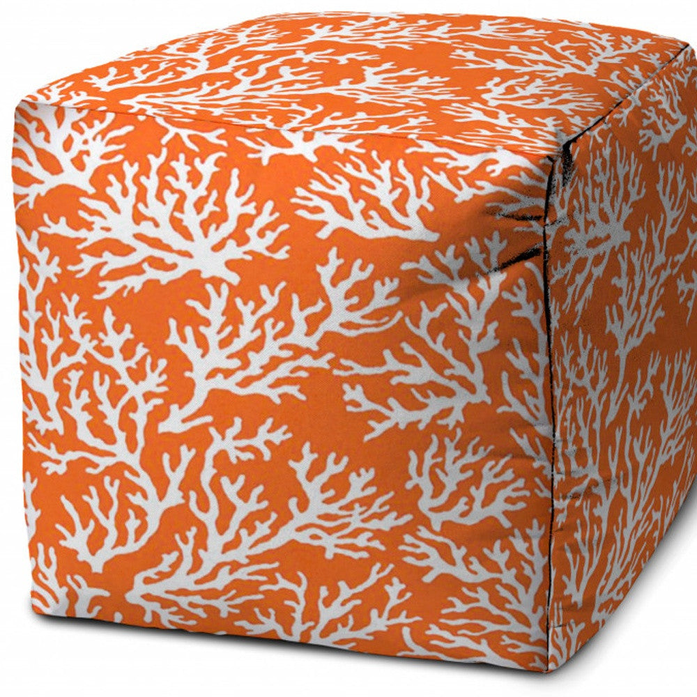 17" Orange Polyester Cube Indoor Outdoor Pouf Ottoman