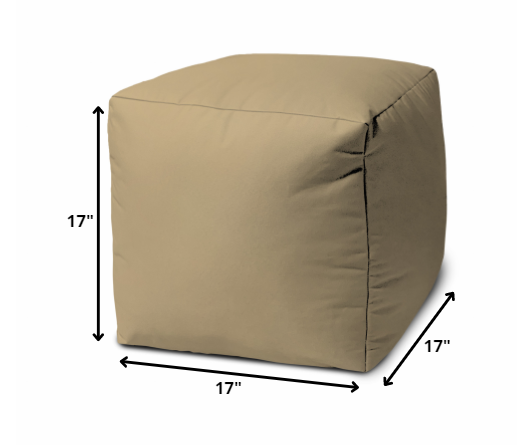 17" Khaki Canvas Cube Outdoor Pouf Cover