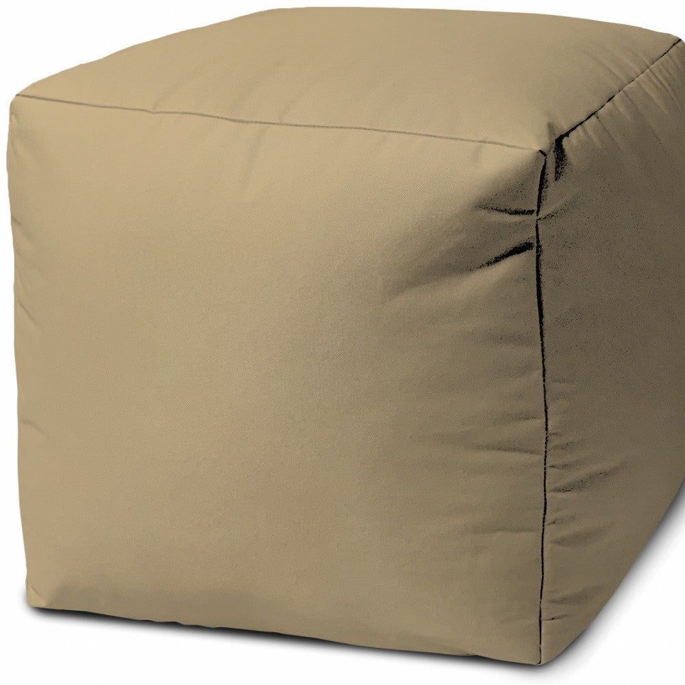 17" Khaki Canvas Cube Outdoor Pouf Cover