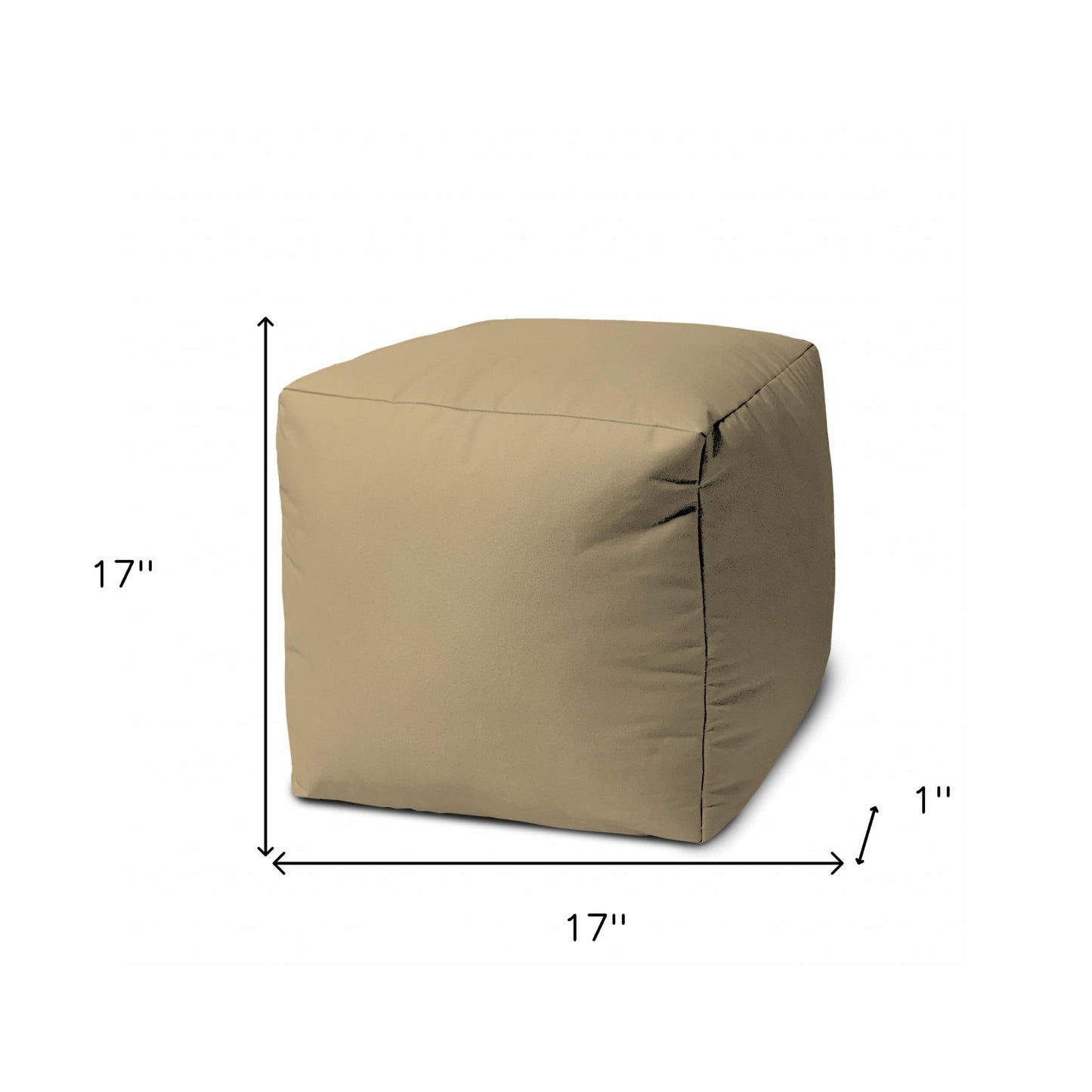 17" Khaki Canvas Cube Outdoor Pouf Cover