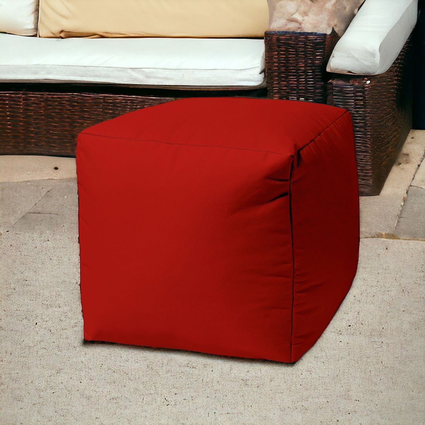 17" Cool Primary Red Solid Color Indoor Outdoor Pouf Cover