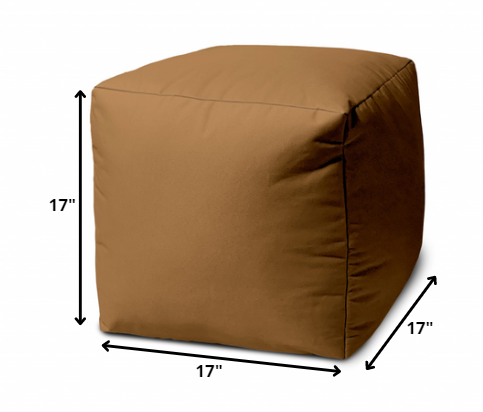 17" Brown Canvas Cube Outdoor Pouf Cover