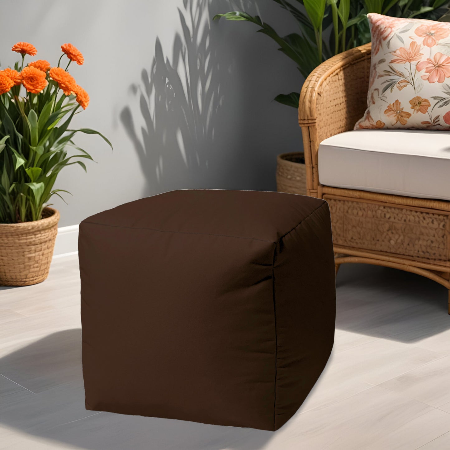 17" Cool Dark Chocolate Brown Solid Color Indoor Outdoor Pouf Cover