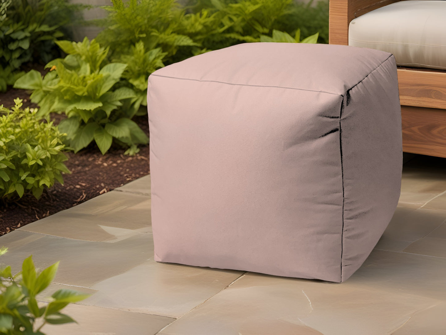 17" Pale Pink Canvas Cube Outdoor Pouf Cover