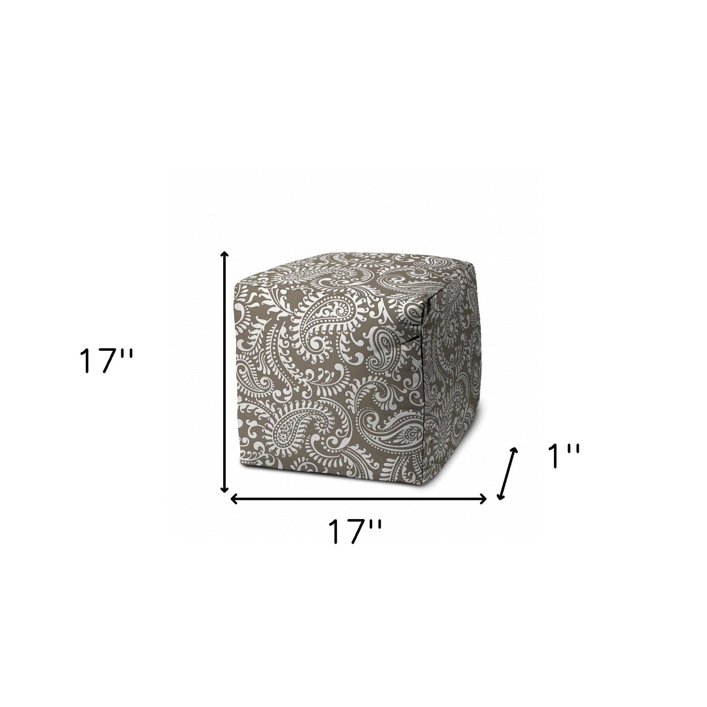 17" Taupe Cube Paisley Indoor Outdoor Pouf Cover