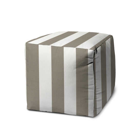 17" Taupe Cube Striped Indoor Outdoor Pouf Cover