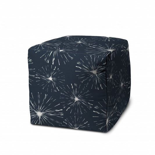 17" Blue Cube Geometric Indoor Outdoor Pouf Cover