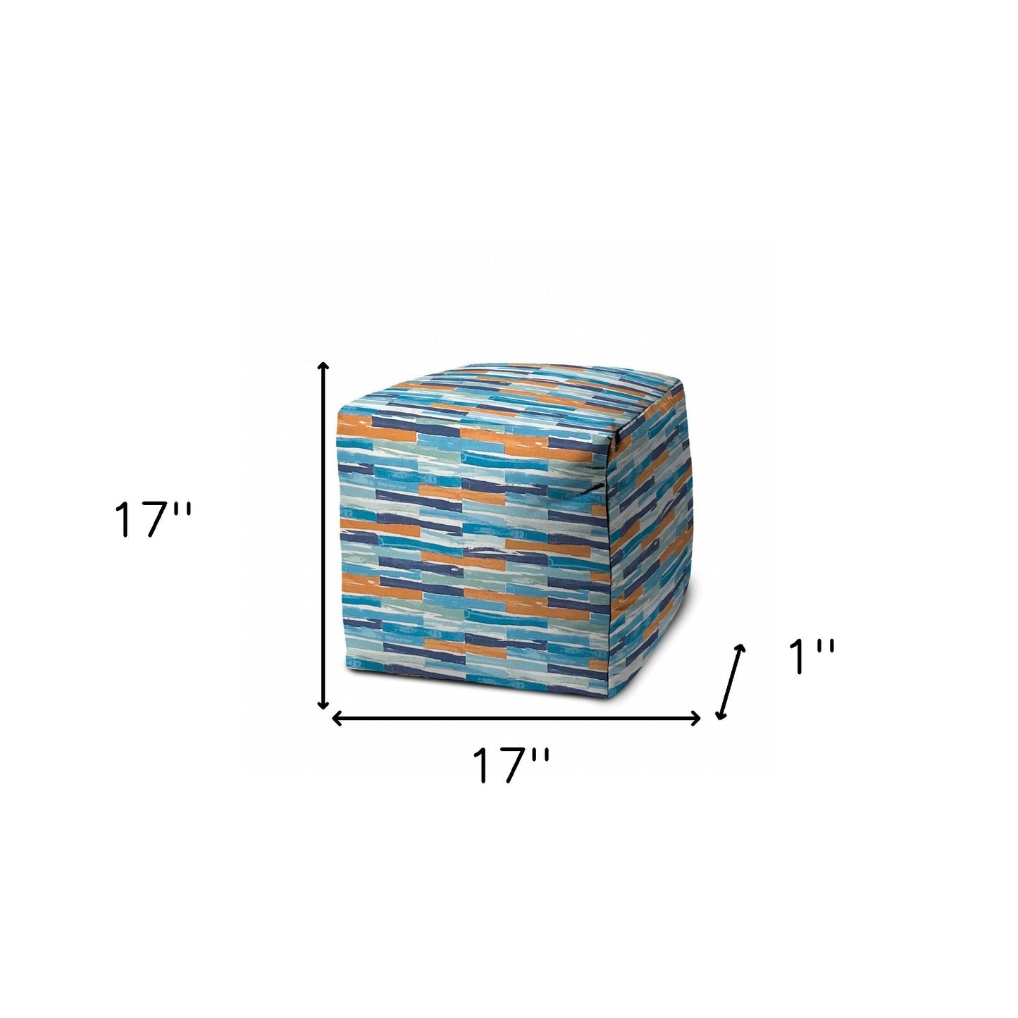 17" Blue Cube Geometric Indoor Outdoor Pouf Cover