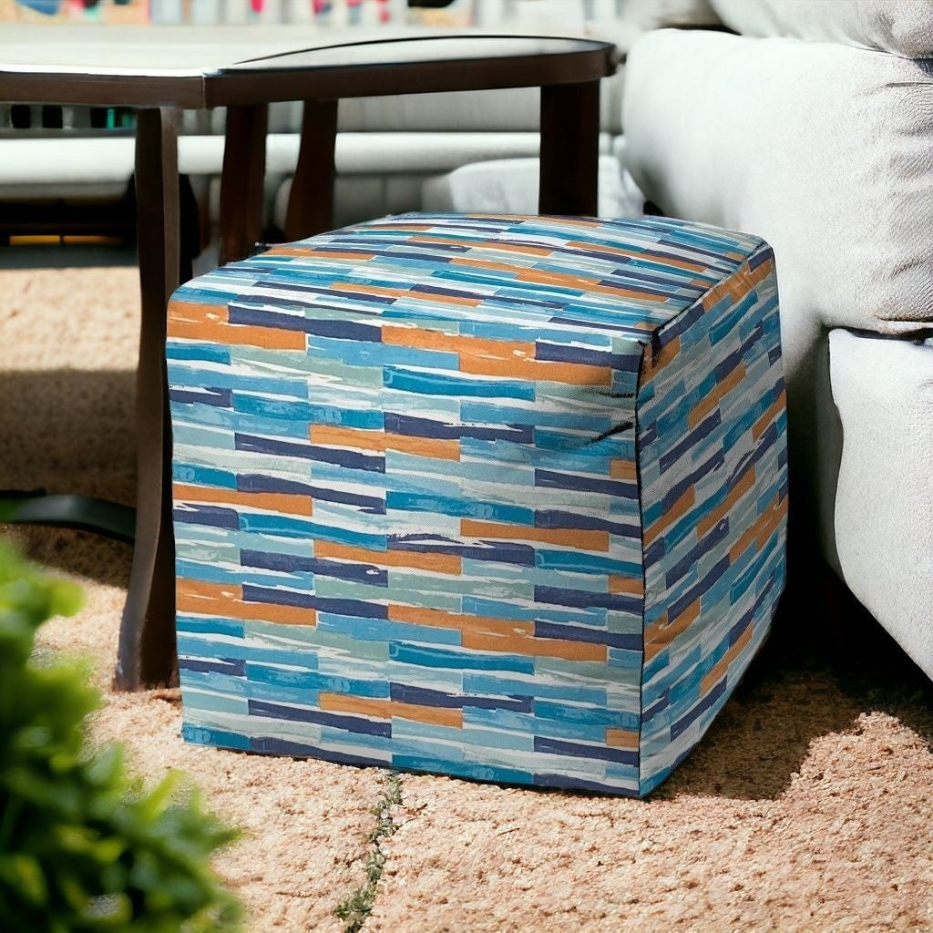 17" Blue Cube Geometric Indoor Outdoor Pouf Cover