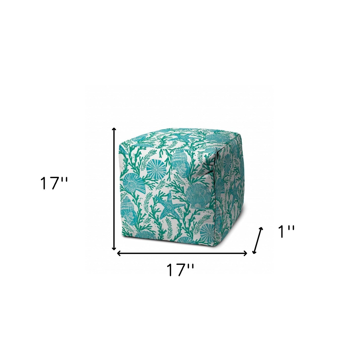 17" Turquoise Cube Indoor Outdoor Pouf Cover