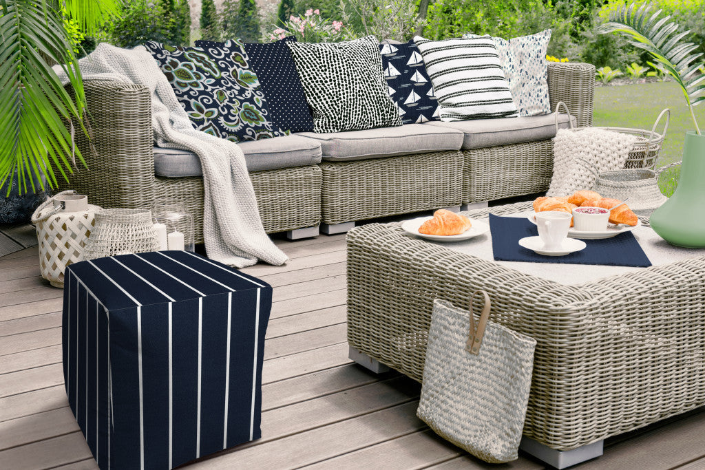 17" Taupe Cube Striped Indoor Outdoor Pouf Cover