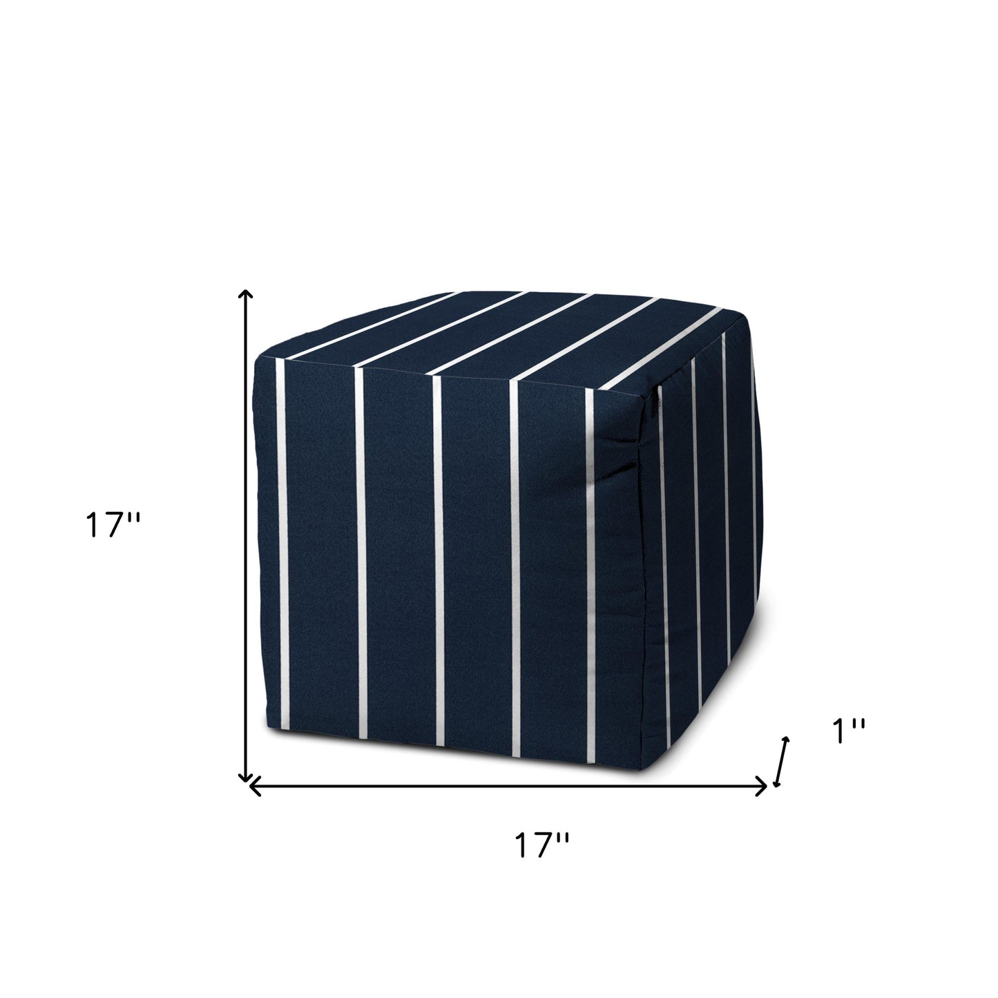 17" Taupe Cube Striped Indoor Outdoor Pouf Cover