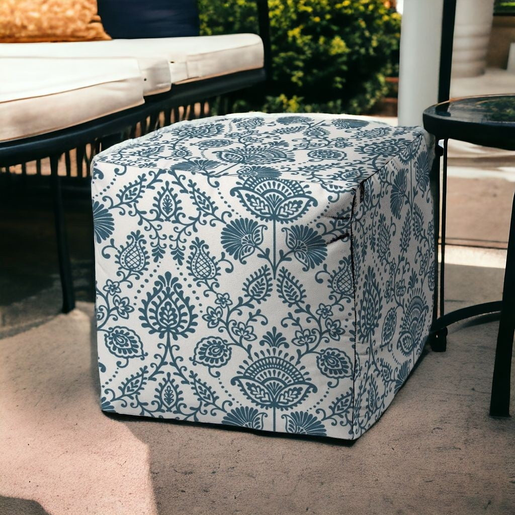 17" Blue Cube Indoor Outdoor Pouf Cover