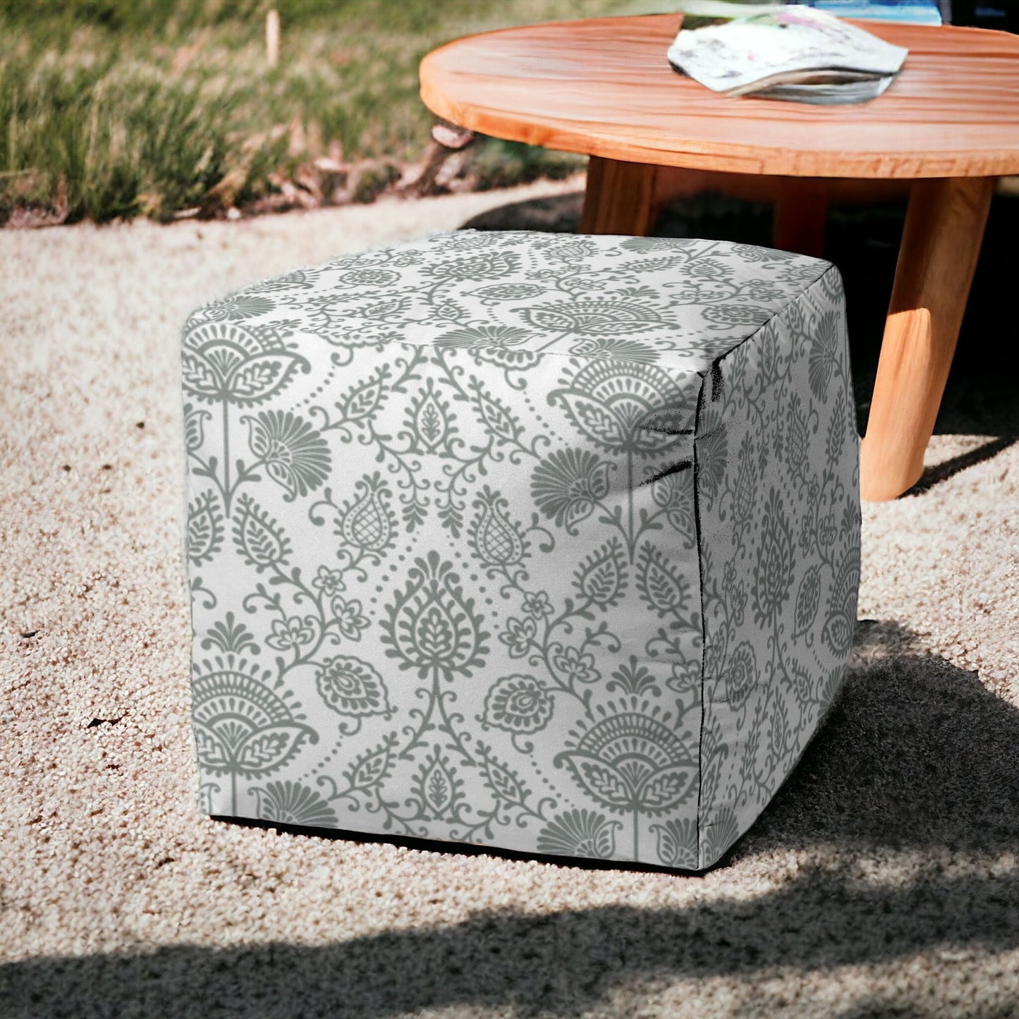 17" Blue Cube Indoor Outdoor Pouf Cover